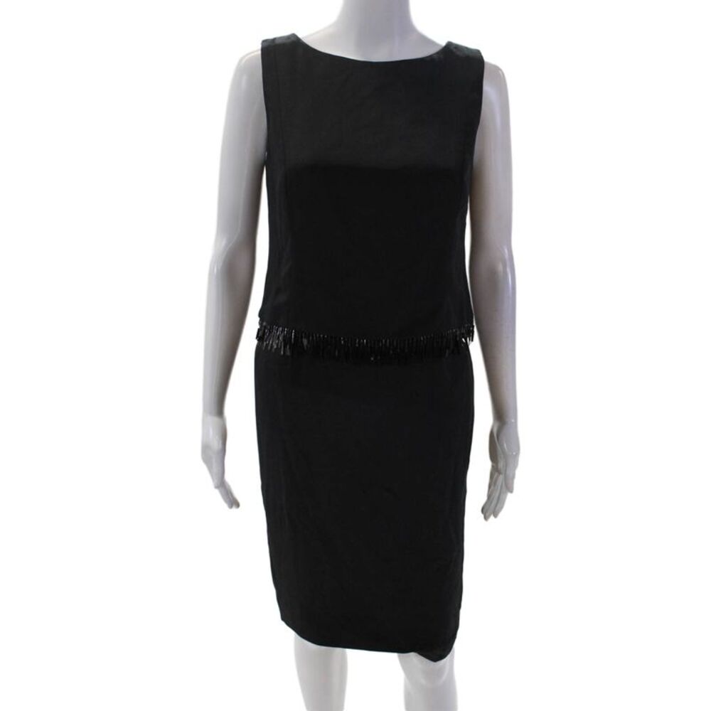 Westcott Womens Sleeveless Scoop Neck Fringe Lined Dress Black Size 06